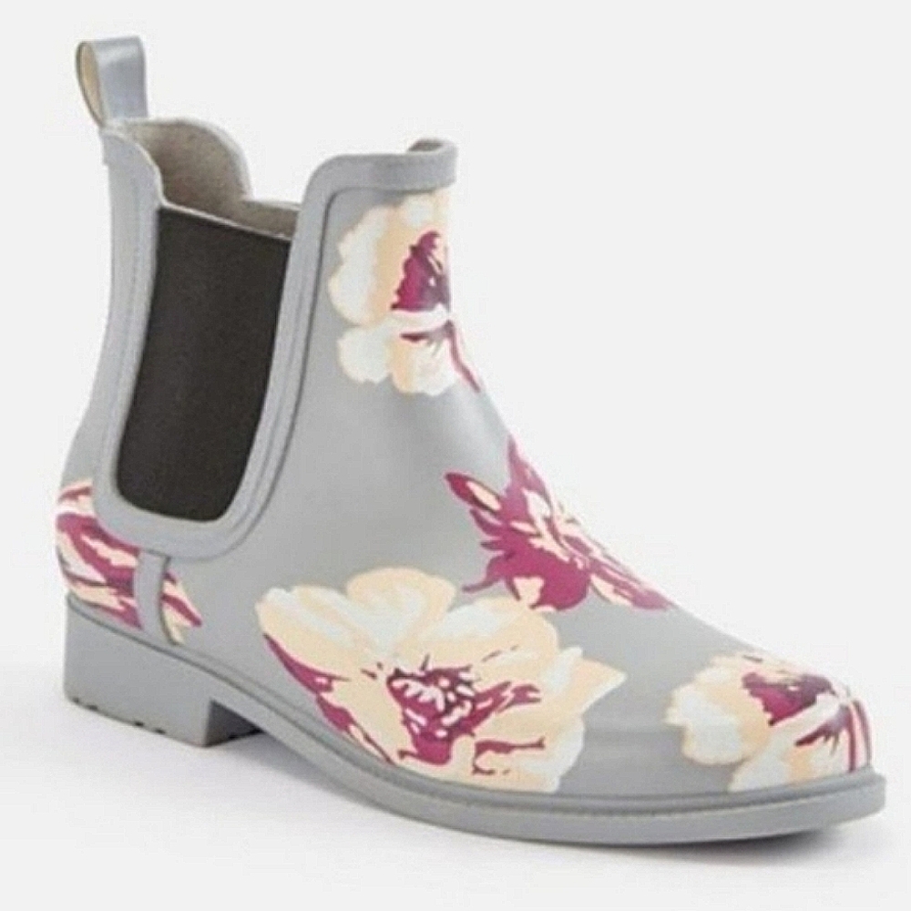 👣JUST FAB Rouela Gray Floral Rain Boots